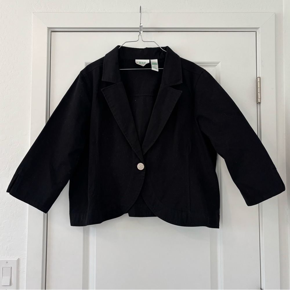 Bill Blass Jeans 3/4 Sleeve, Short Cropped Black Cotton Blazer Jacket